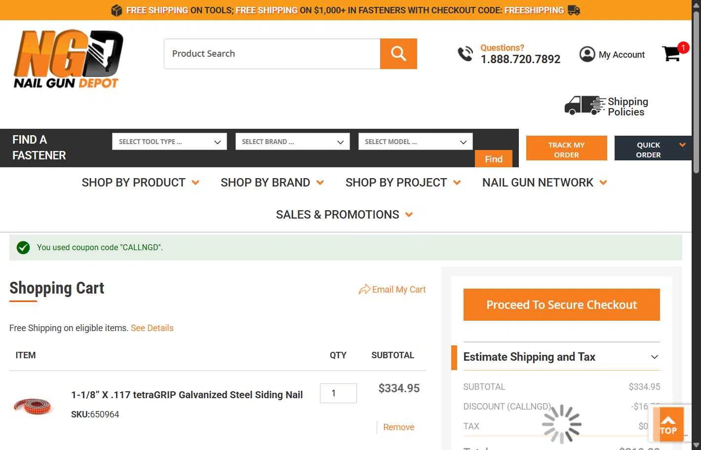 Nail Gun Depot checkout page showing Nail Gun Depot coupon code box | Screenshot taken by SimplyCodes community member on Dec 5, 2025
