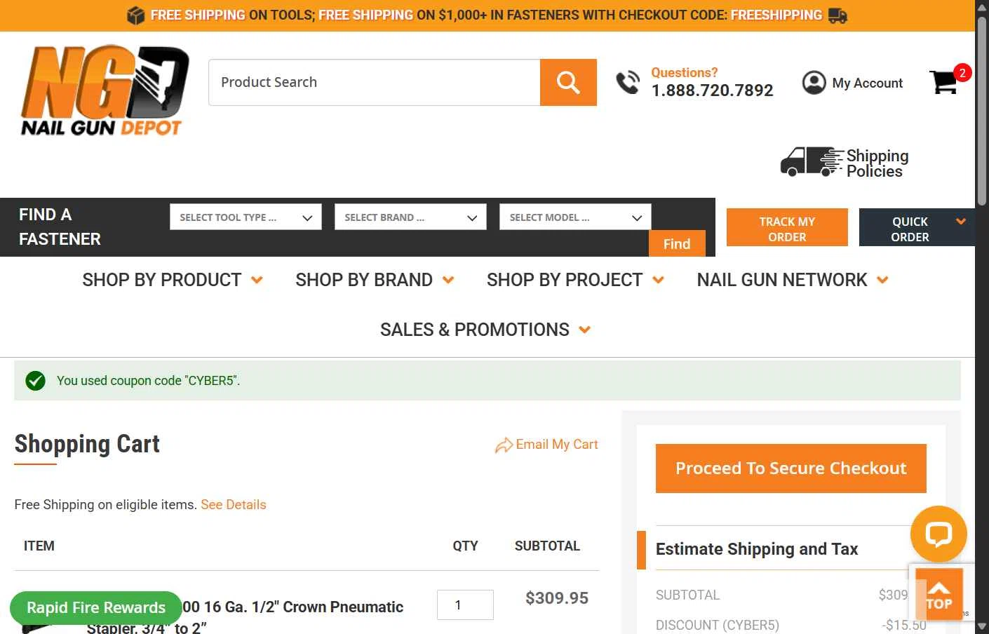Nail Gun Depot checkout page showing Nail Gun Depot coupon code box | Screenshot taken by SimplyCodes community member on Nov 29, 2025