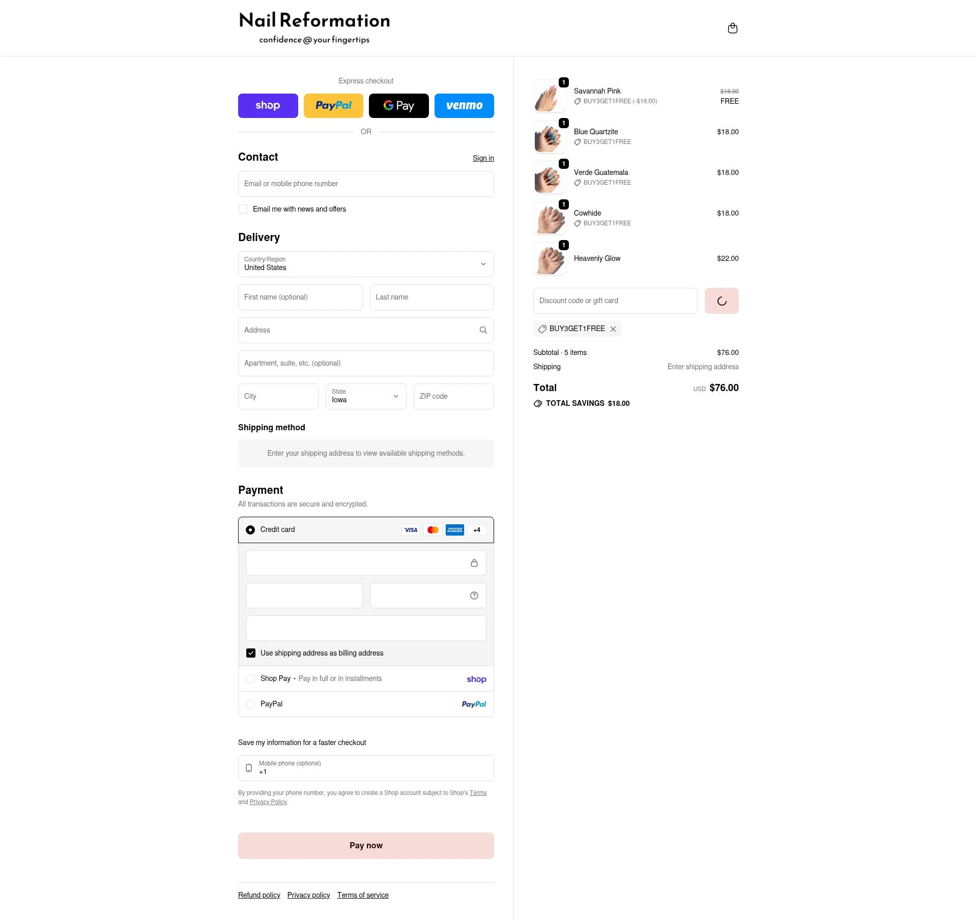 Nail Reformation checkout page showing Nail Reformation discount code box | Screenshot taken by SimplyCodes community member on Feb 14, 2026