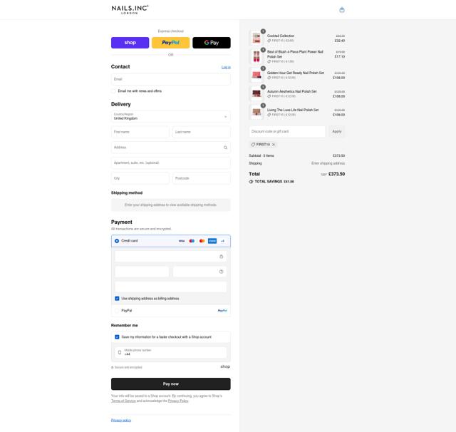 Nails checkout page showing Nails promo code box | Screenshot taken by SimplyCodes community member on Sep 2, 2025