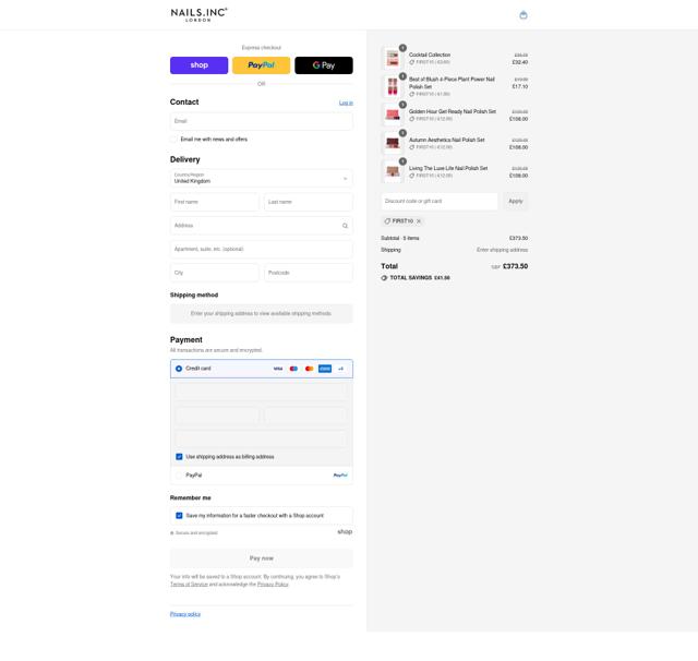Nails checkout page showing Nails promo code box | Screenshot taken by SimplyCodes community member on Sep 6, 2025