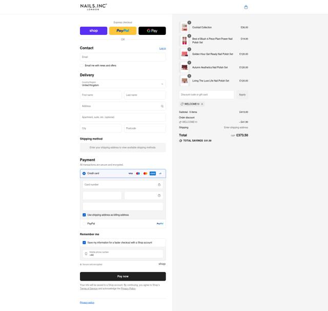 Nails checkout page showing Nails promo code box | Screenshot taken by SimplyCodes community member on Sep 2, 2025