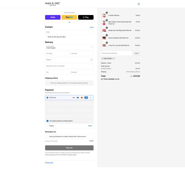 Nails checkout page showing Nails promo code box | Screenshot taken by SimplyCodes community member on Sep 6, 2025
