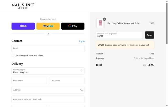 Nails checkout page showing Nails promo code box | Screenshot taken by SimplyCodes community member on Aug 29, 2025