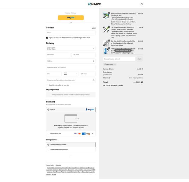 Naipo checkout page showing Naipo promo code box | Screenshot taken by SimplyCodes community member on Aug 3, 2025