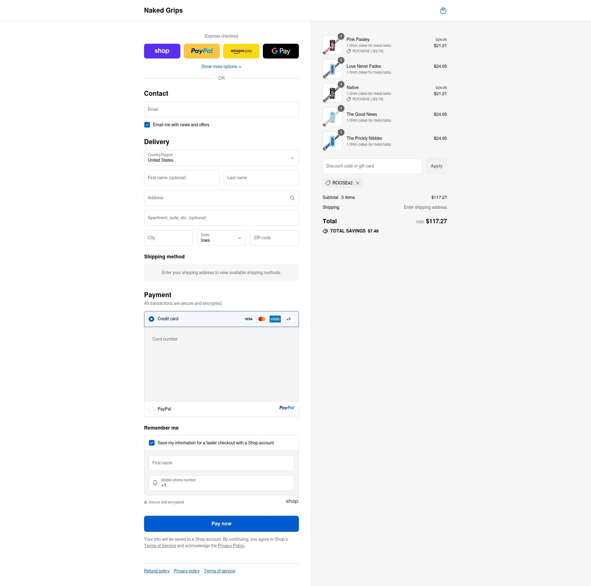 Naked Grips checkout page showing Naked Grips promo code box | Screenshot taken by SimplyCodes community member on Sep 16, 2025