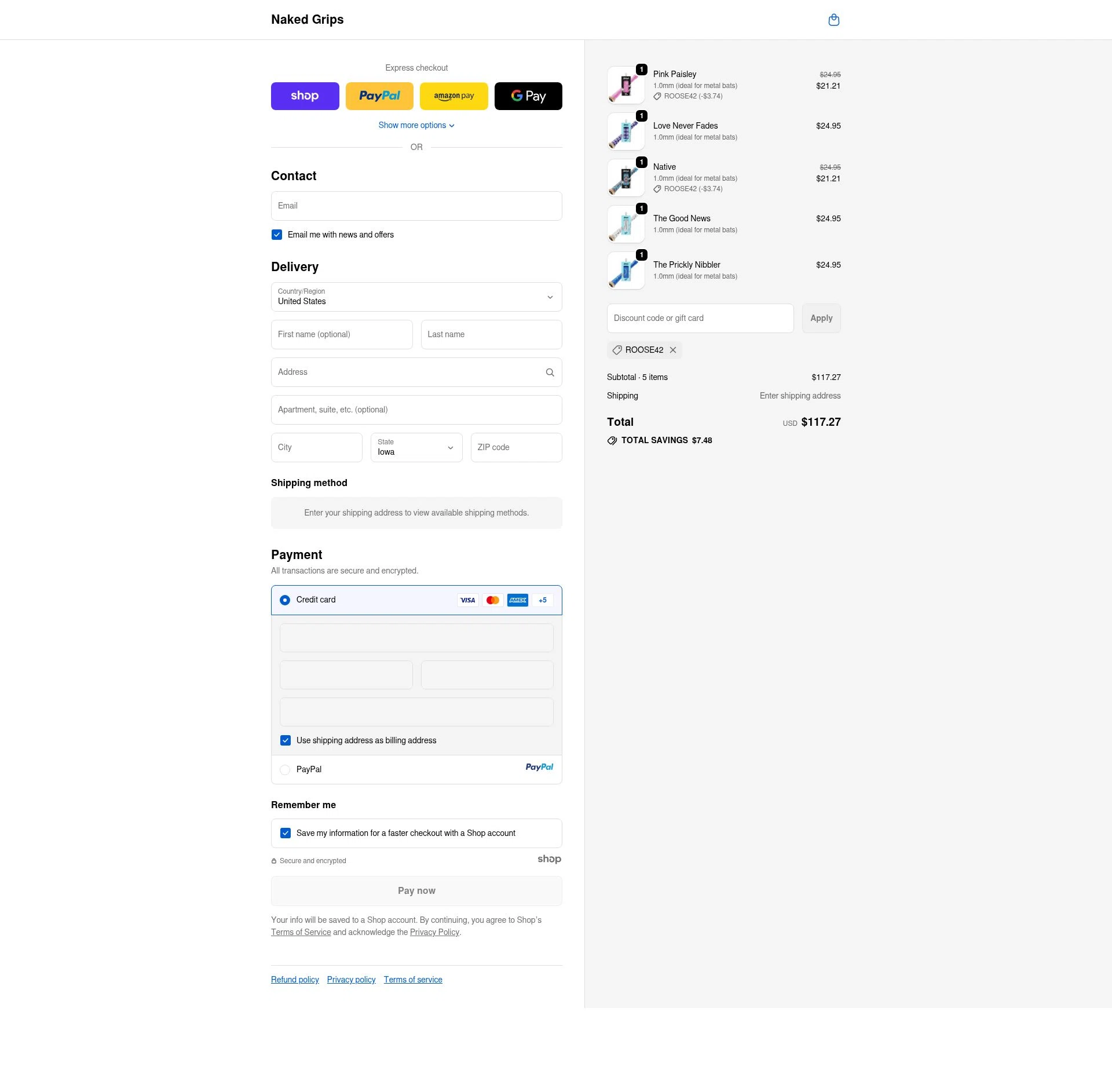 Naked Grips checkout page showing Naked Grips promo code box | Screenshot taken by SimplyCodes community member on Sep 20, 2025