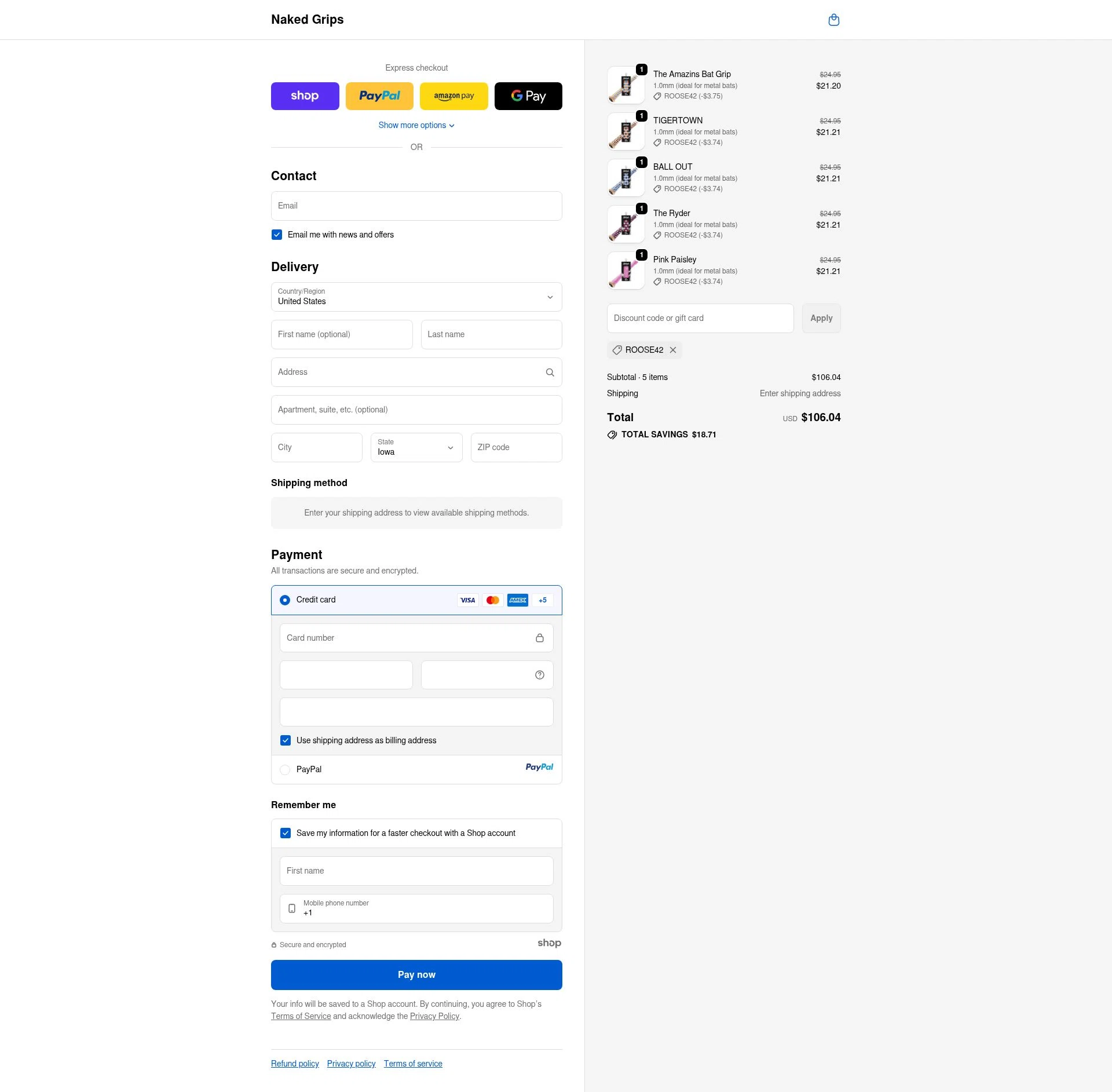 Naked Grips checkout page showing Naked Grips promo code box | Screenshot taken by SimplyCodes community member on Oct 22, 2025