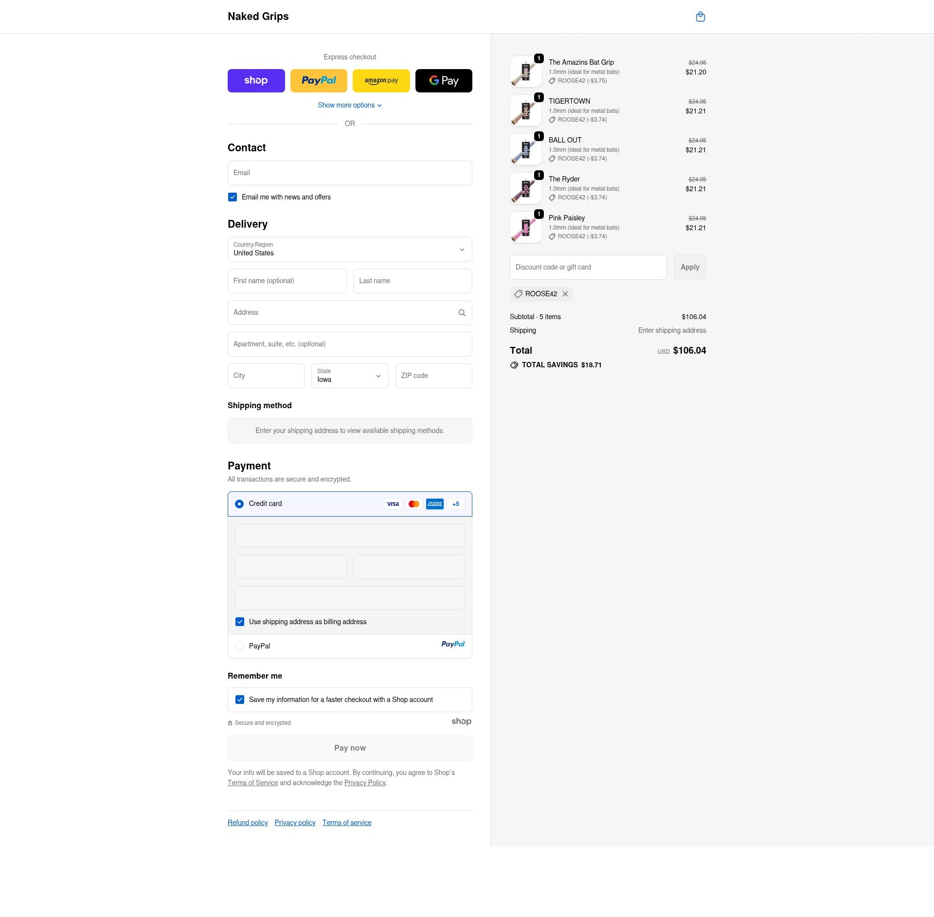 Naked Grips checkout page showing Naked Grips promo code box | Screenshot taken by SimplyCodes community member on Oct 10, 2025