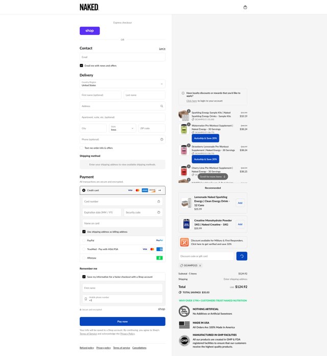 Naked Nutrition checkout page showing Naked Nutrition discount code box | Screenshot taken by SimplyCodes community member on Sep 8, 2025