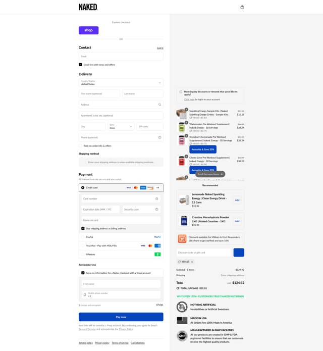 Naked Nutrition checkout page showing Naked Nutrition discount code box | Screenshot taken by SimplyCodes community member on Sep 8, 2025