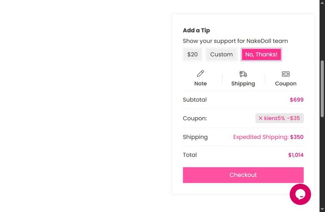 NakeDoll checkout page showing NakeDoll promo code box | Screenshot taken by SimplyCodes community member on Sep 2, 2025