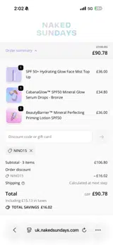 NINO15 coupon verification screenshot