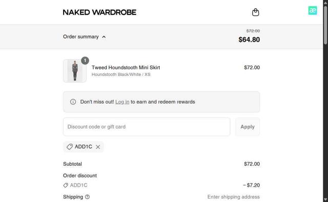 Naked Wardrobe checkout page showing Naked Wardrobe coupon code box | Screenshot taken by SimplyCodes community member on Sep 15, 2025