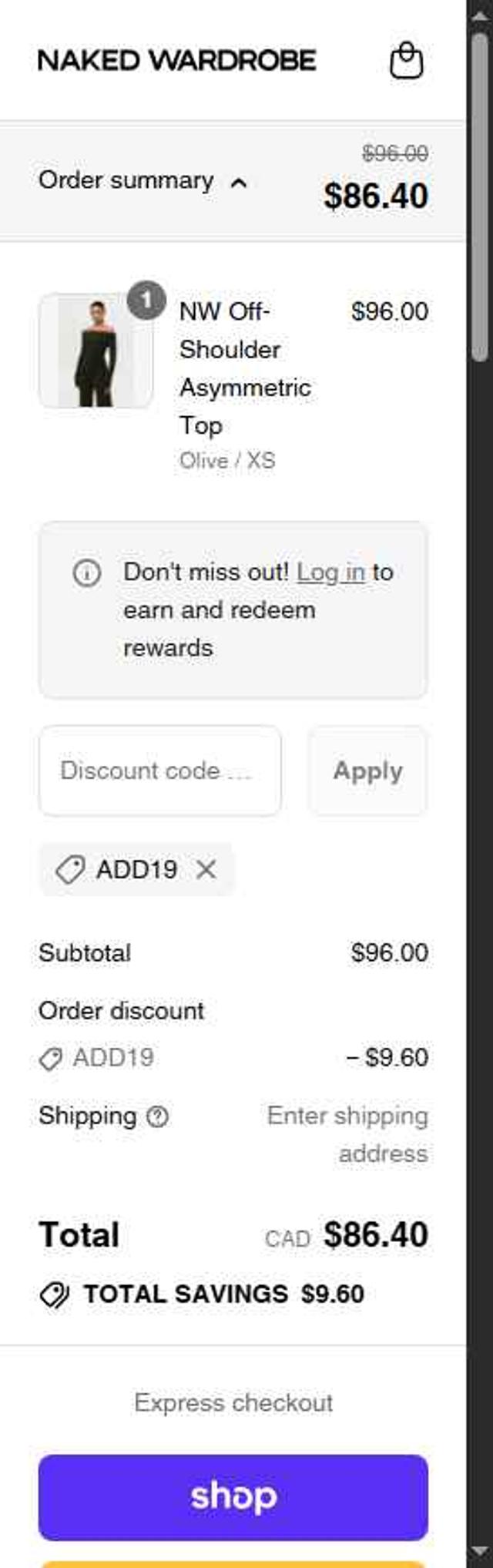 Naked Wardrobe checkout page showing Naked Wardrobe coupon code box | Screenshot taken by SimplyCodes community member on Sep 12, 2025