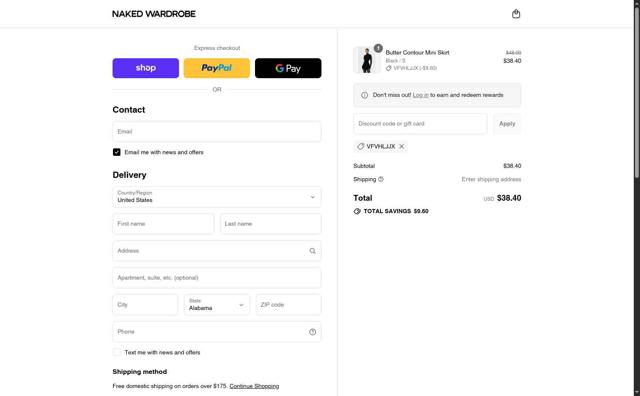 Naked Wardrobe checkout page showing Naked Wardrobe coupon code box | Screenshot taken by SimplyCodes community member on Sep 12, 2025