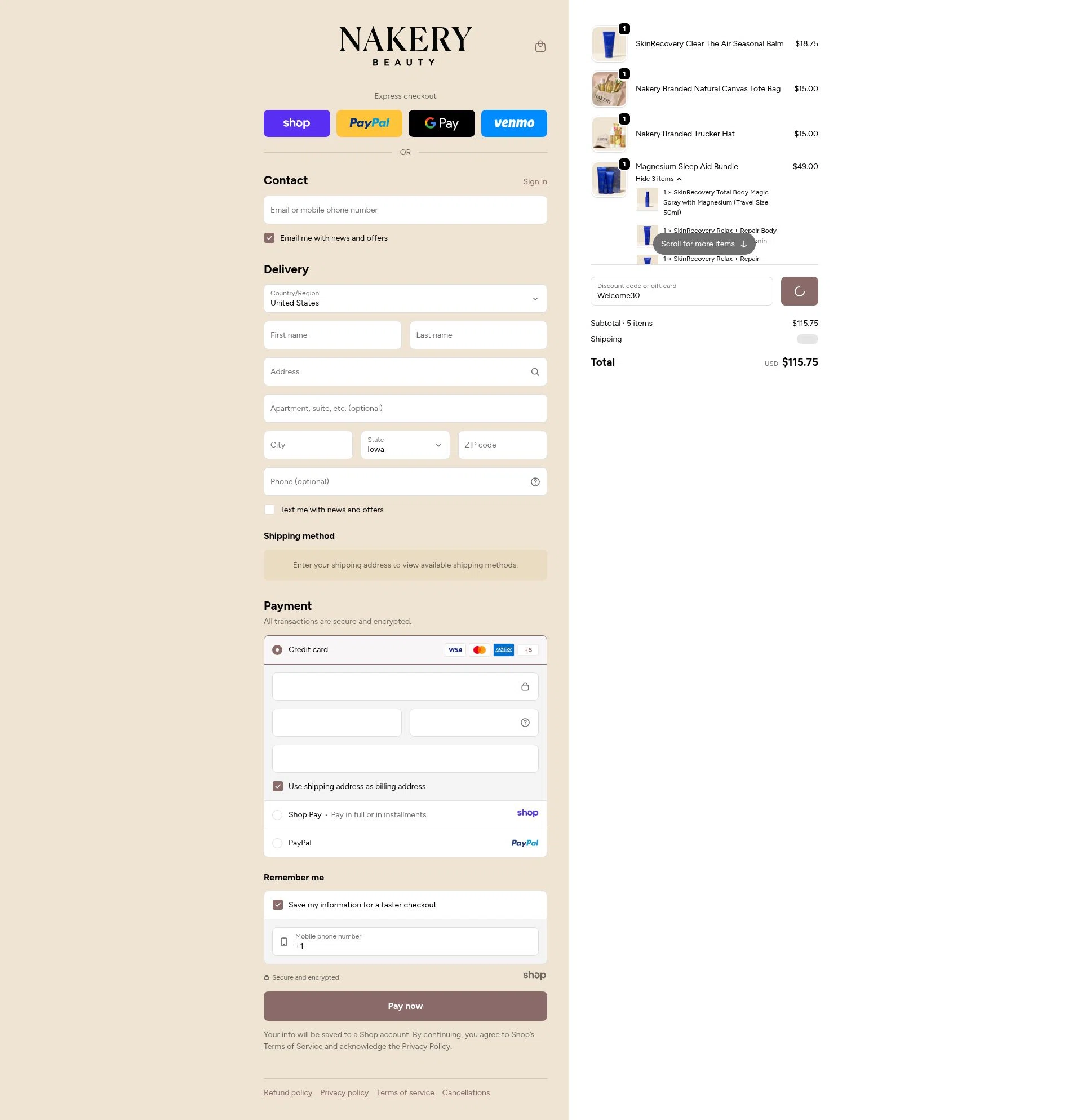 Nakery Beauty checkout page showing Nakery Beauty promo code box | Screenshot taken by SimplyCodes community member on Dec 29, 2025