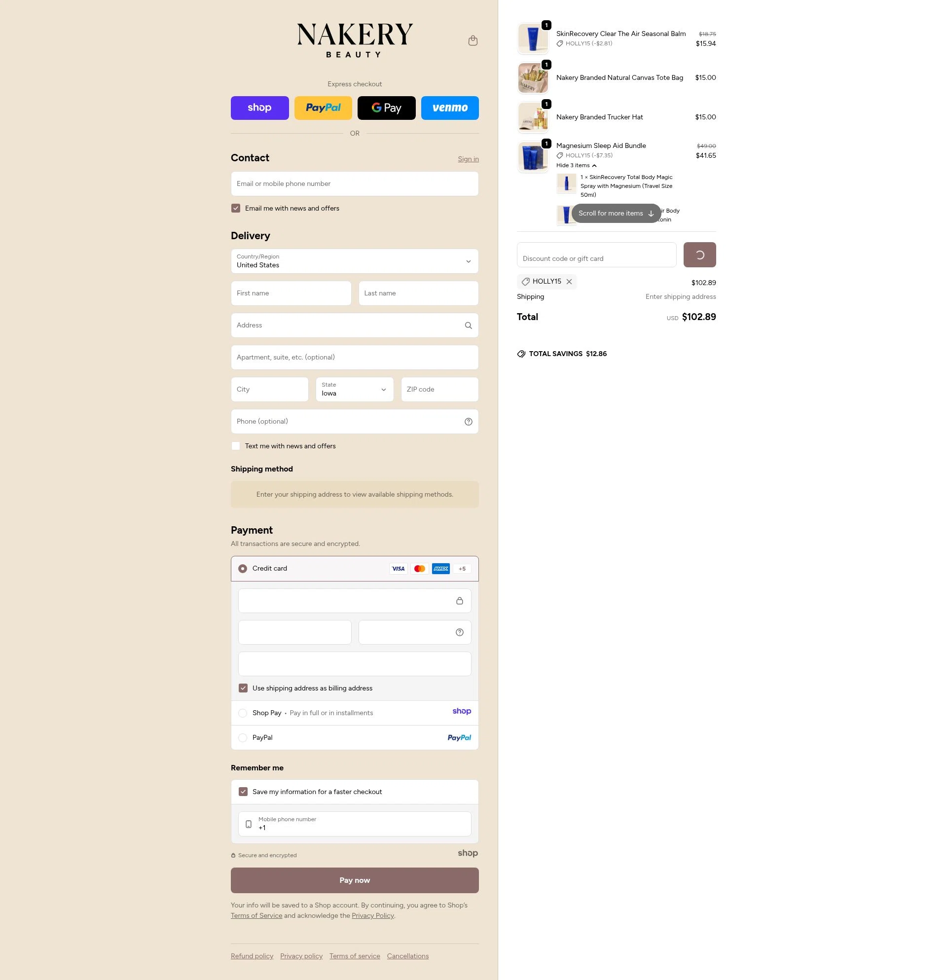 Nakery Beauty checkout page showing Nakery Beauty promo code box | Screenshot taken by SimplyCodes community member on Dec 29, 2025