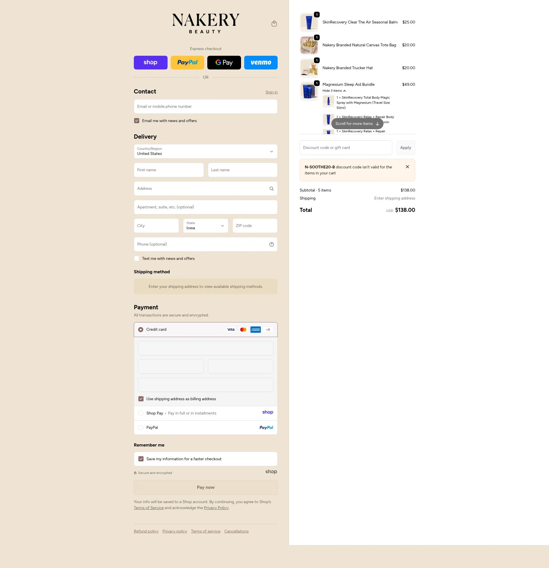 Nakery Beauty checkout page showing Nakery Beauty promo code box | Screenshot taken by SimplyCodes community member on Dec 24, 2025