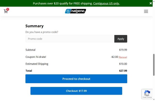 Nalgene checkout page showing Nalgene promo code box | Screenshot taken by SimplyCodes community member on May 30, 2025