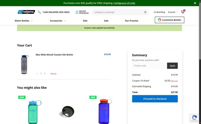 Nalgene checkout page showing Nalgene promo code box | Screenshot taken by SimplyCodes community member on Jul 16, 2025