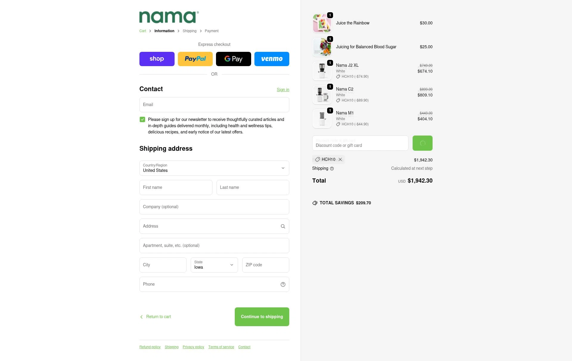 Nama Well checkout page showing Nama Well discount code box | Screenshot taken by SimplyCodes community member on Feb 6, 2026
