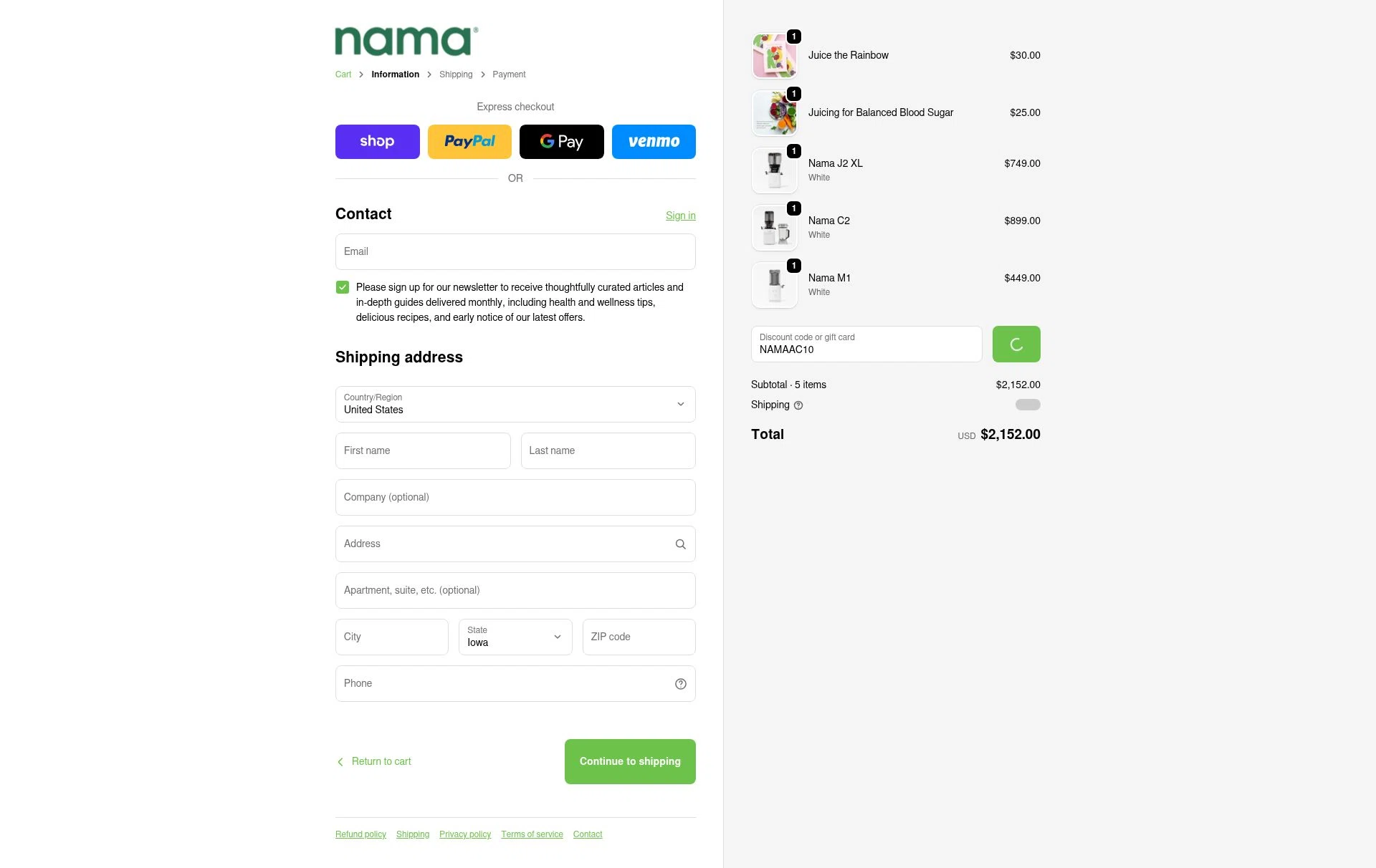 Nama Well checkout page showing Nama Well discount code box | Screenshot taken by SimplyCodes community member on Feb 6, 2026