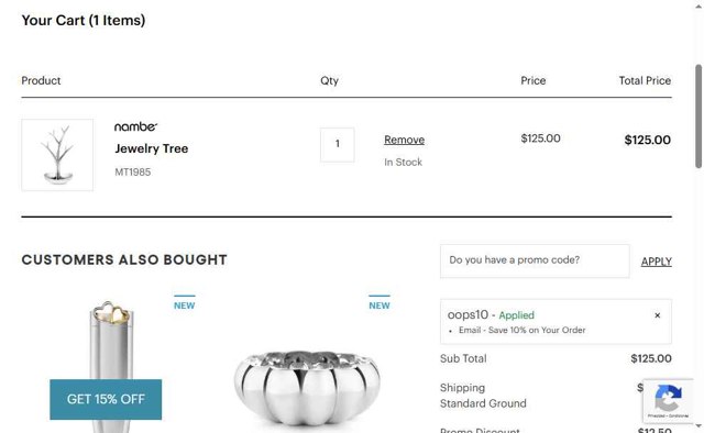 Nambe checkout page showing Nambe promo code box | Screenshot taken by SimplyCodes community member on Jul 29, 2025
