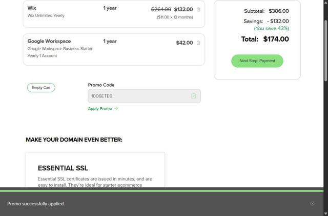 Name.com checkout page showing Name.com promo code box | Screenshot taken by SimplyCodes community member on Aug 28, 2025