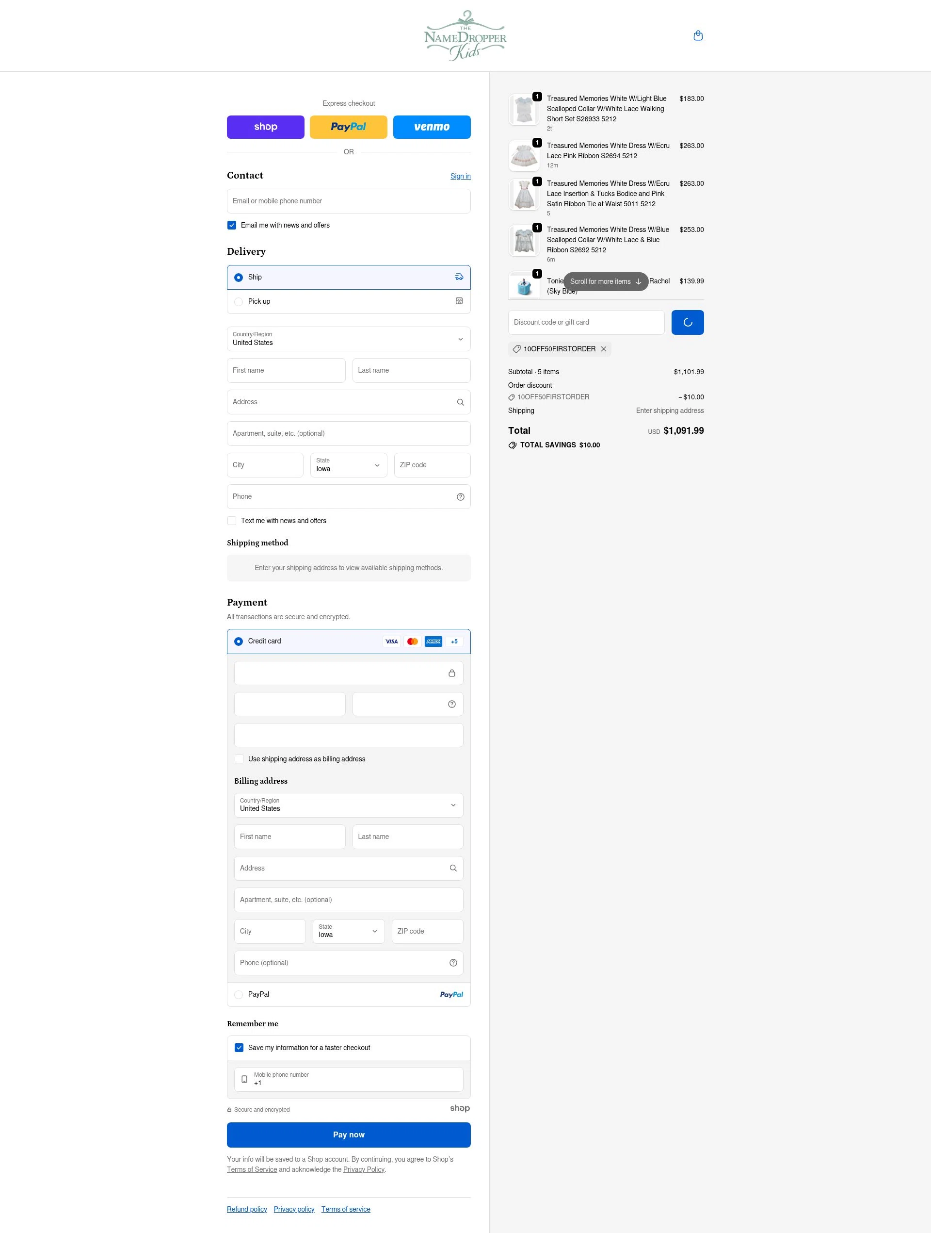 Name Dropper Kids checkout page showing Name Dropper Kids promo code box | Screenshot taken by SimplyCodes community member on Jan 5, 2026