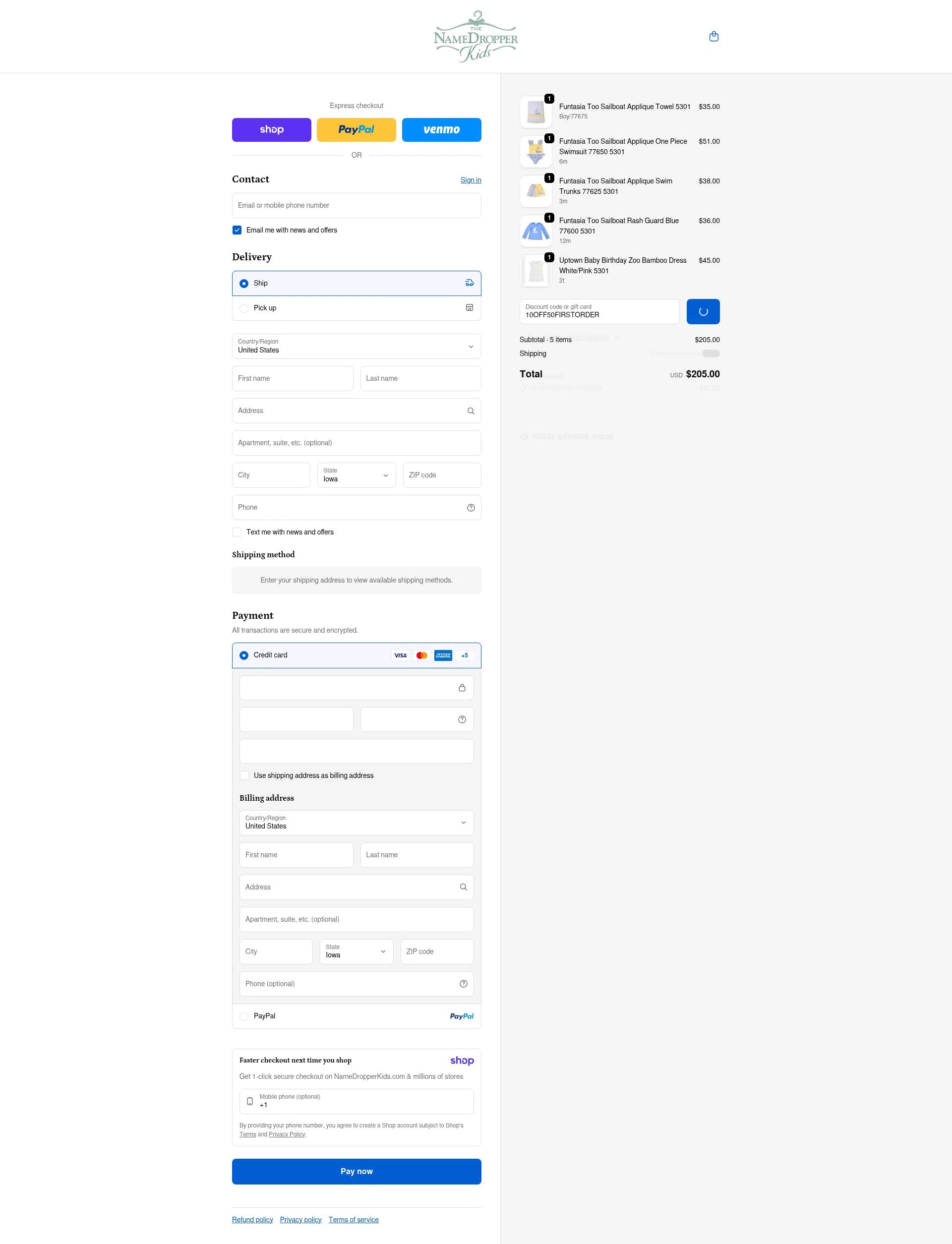 Name Dropper Kids checkout page showing Name Dropper Kids promo code box | Screenshot taken by SimplyCodes community member on Jan 15, 2026