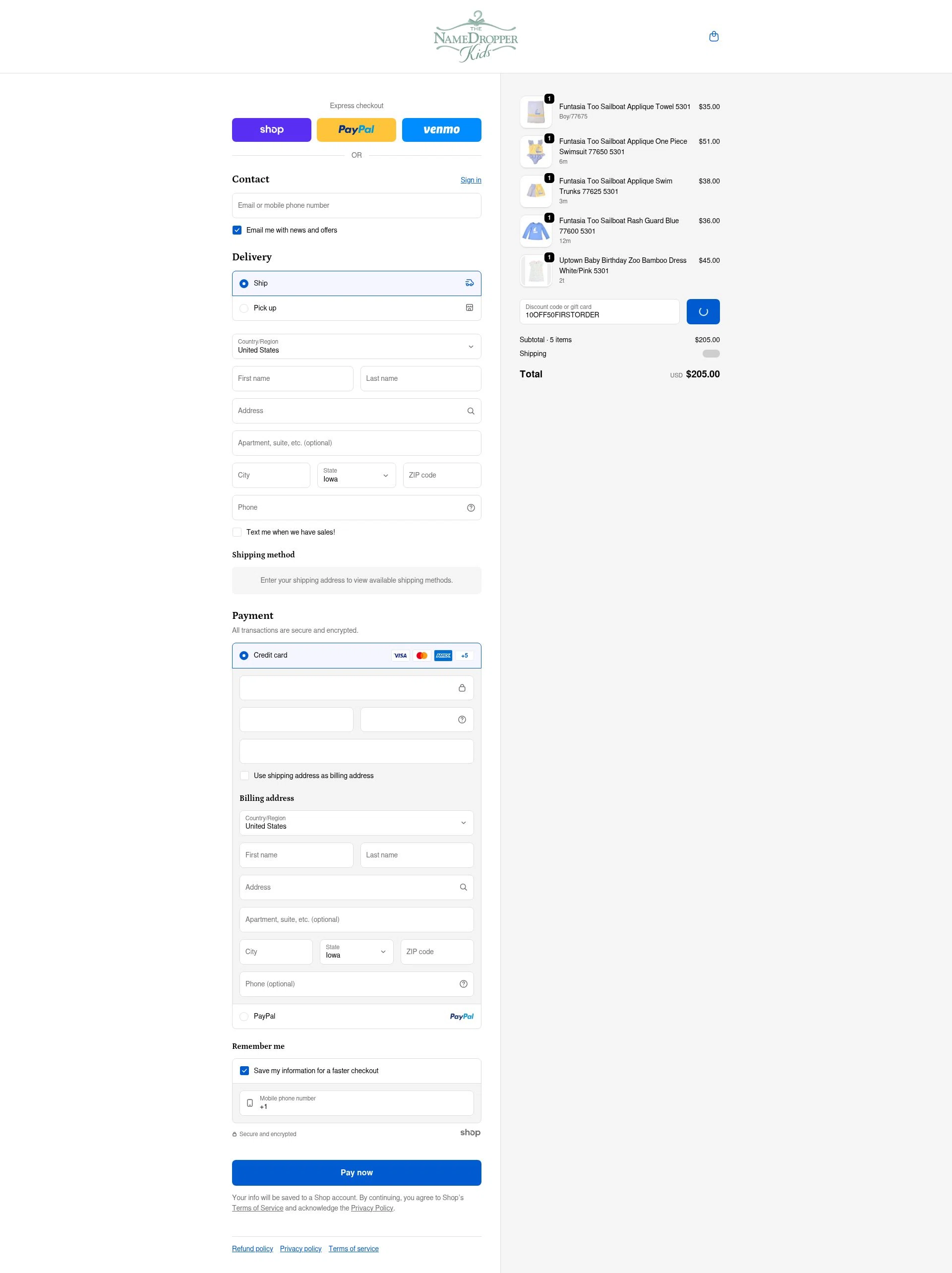 Name Dropper Kids checkout page showing Name Dropper Kids promo code box | Screenshot taken by SimplyCodes community member on Jan 29, 2026