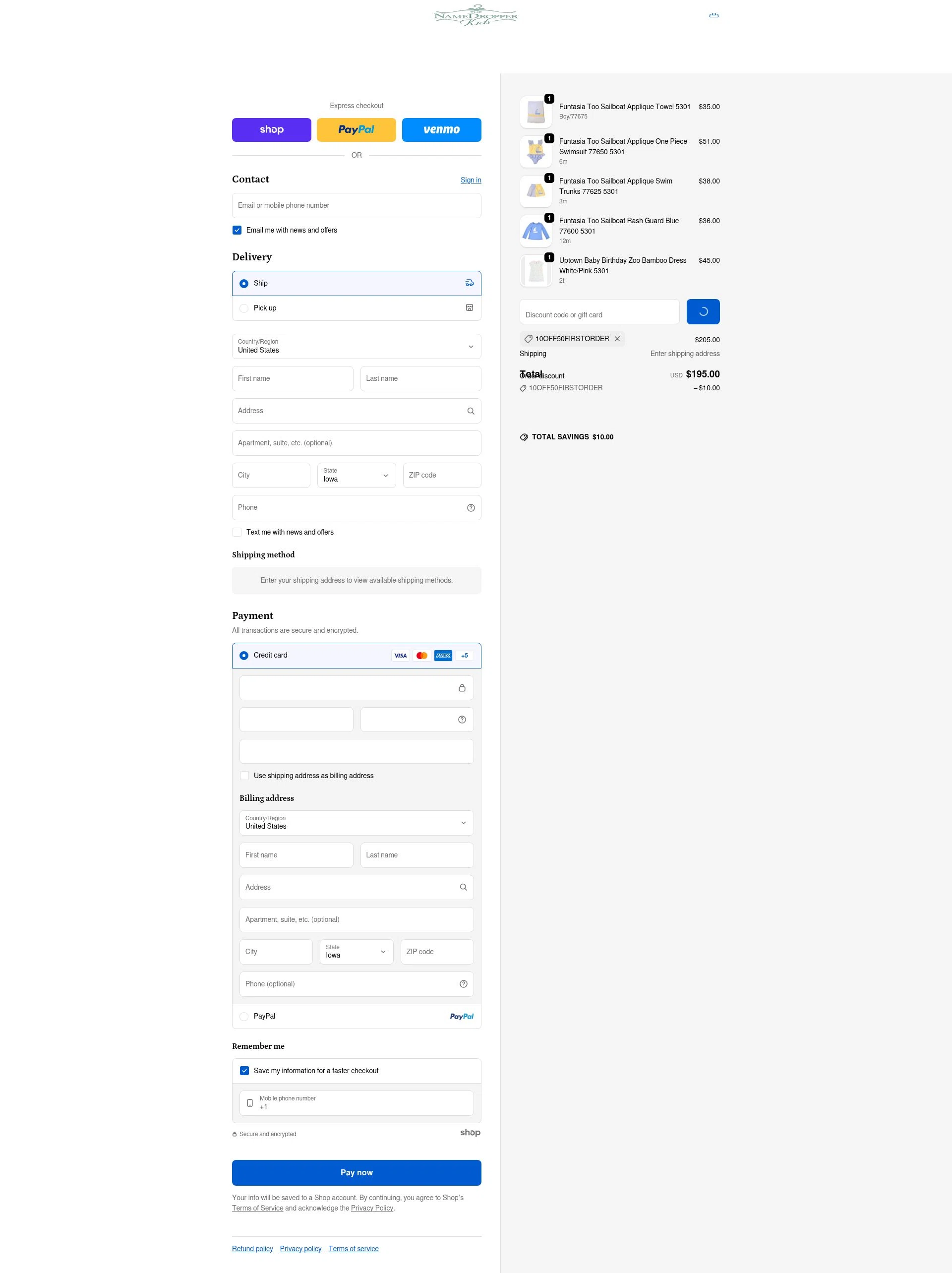 Name Dropper Kids checkout page showing Name Dropper Kids promo code box | Screenshot taken by SimplyCodes community member on Jan 24, 2026