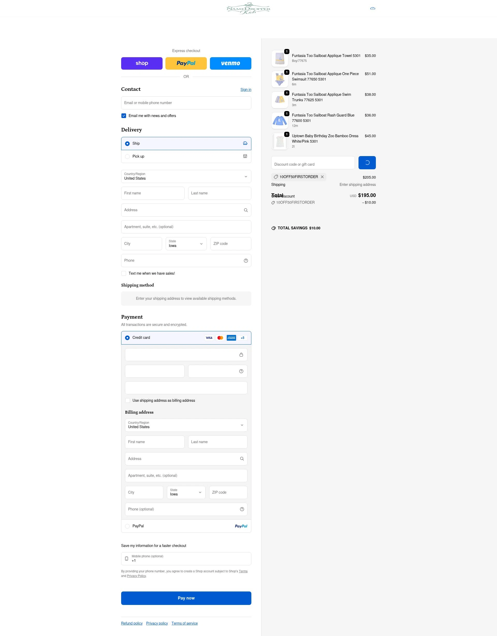 Name Dropper Kids checkout page showing Name Dropper Kids promo code box | Screenshot taken by SimplyCodes community member on Feb 2, 2026