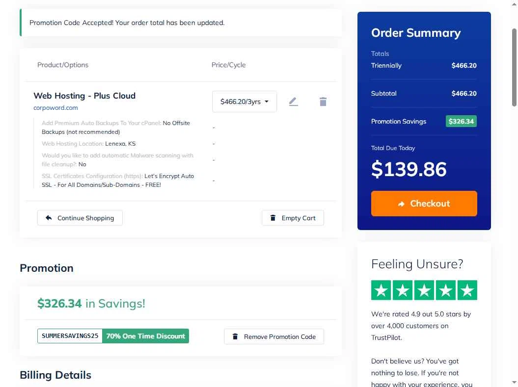 Name Hero checkout page showing Name Hero promo code box | Screenshot taken by SimplyCodes community member on Dec 3, 2025