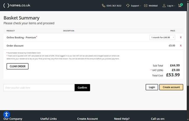 Names.co.uk checkout page showing Names.co.uk promo code box | Screenshot taken by SimplyCodes community member on Aug 7, 2025