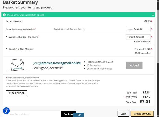 Names.co.uk checkout page showing Names.co.uk promo code box | Screenshot taken by SimplyCodes community member on Jul 17, 2025