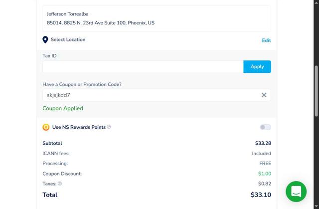 Namesilo checkout page showing Namesilo promo code box | Screenshot taken by SimplyCodes community member on Sep 1, 2025
