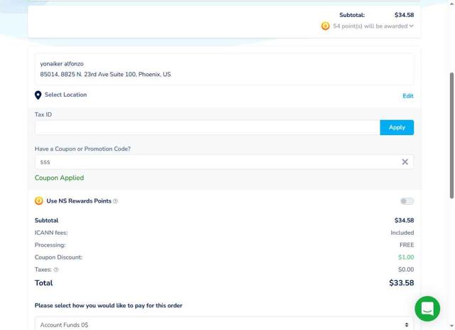 Namesilo checkout page showing Namesilo promo code box | Screenshot taken by SimplyCodes community member on Sep 1, 2025