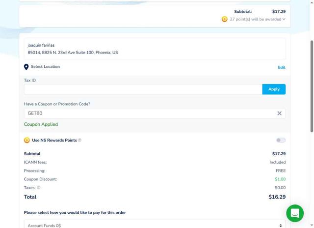 Namesilo checkout page showing Namesilo promo code box | Screenshot taken by SimplyCodes community member on Sep 2, 2025