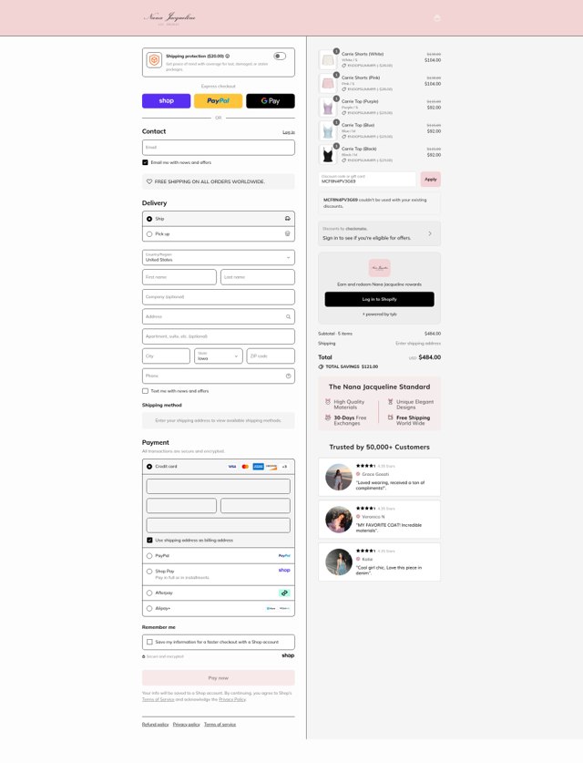 Nana Jacqueline checkout page showing Nana Jacqueline discount code box | Screenshot taken by SimplyCodes community member on Aug 29, 2025