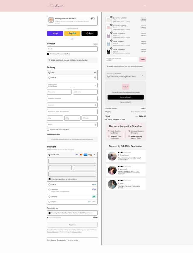 Nana Jacqueline checkout page showing Nana Jacqueline discount code box | Screenshot taken by SimplyCodes community member on Aug 29, 2025