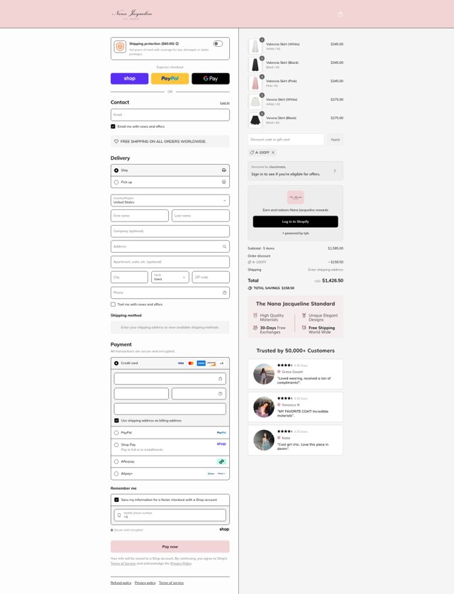 Nana Jacqueline checkout page showing Nana Jacqueline discount code box | Screenshot taken by SimplyCodes community member on Sep 2, 2025