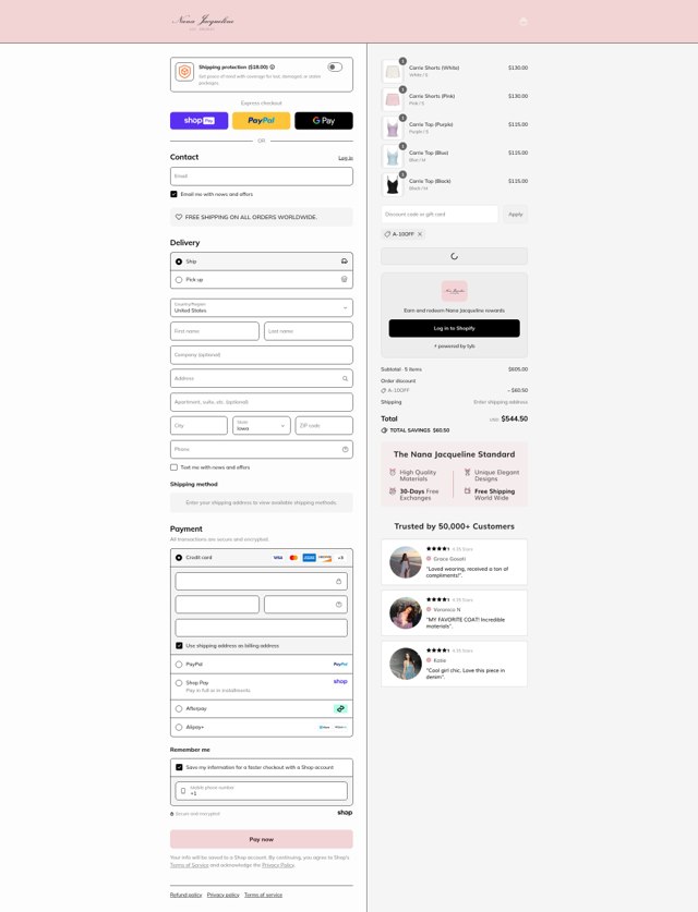 Nana Jacqueline checkout page showing Nana Jacqueline discount code box | Screenshot taken by SimplyCodes community member on Aug 16, 2025