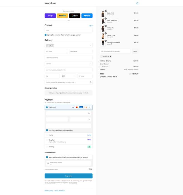 Nancy Rose Performance checkout page showing Nancy Rose Performance coupon code box | Screenshot taken by SimplyCodes community member on Sep 7, 2025