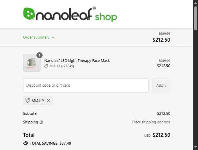 Nanoleaf checkout page showing Nanoleaf discount code box | Screenshot taken by SimplyCodes community member on Aug 10, 2025