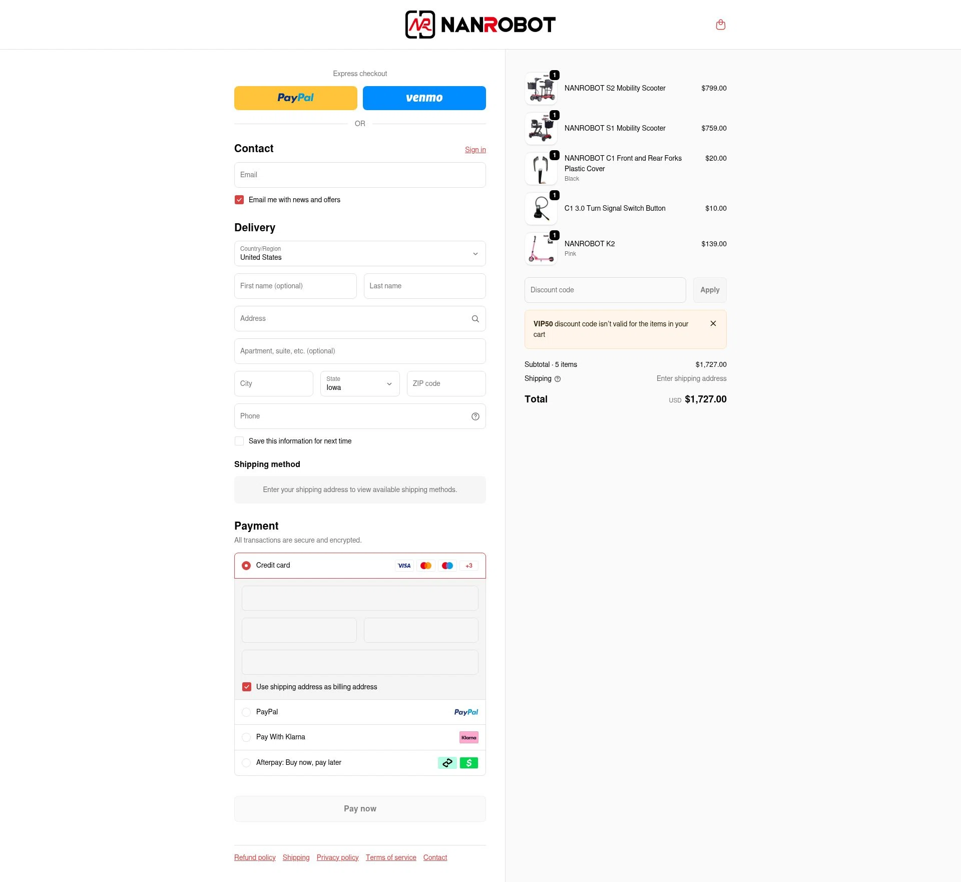 NANROBOT checkout page showing NANROBOT coupon code box | Screenshot taken by SimplyCodes community member on Feb 8, 2026