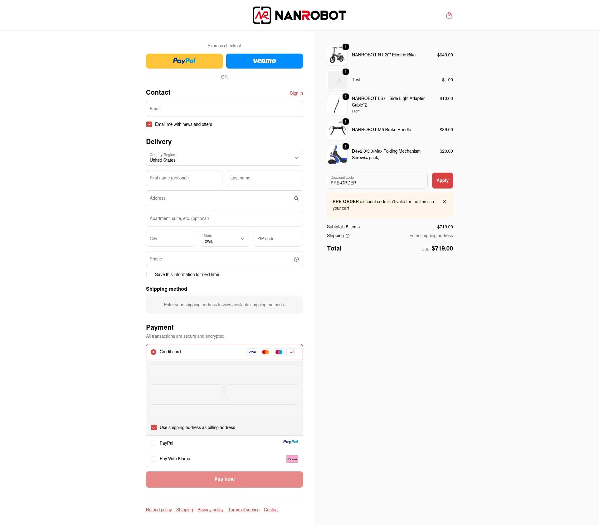 NANROBOT checkout page showing NANROBOT coupon code box | Screenshot taken by SimplyCodes community member on Oct 14, 2025