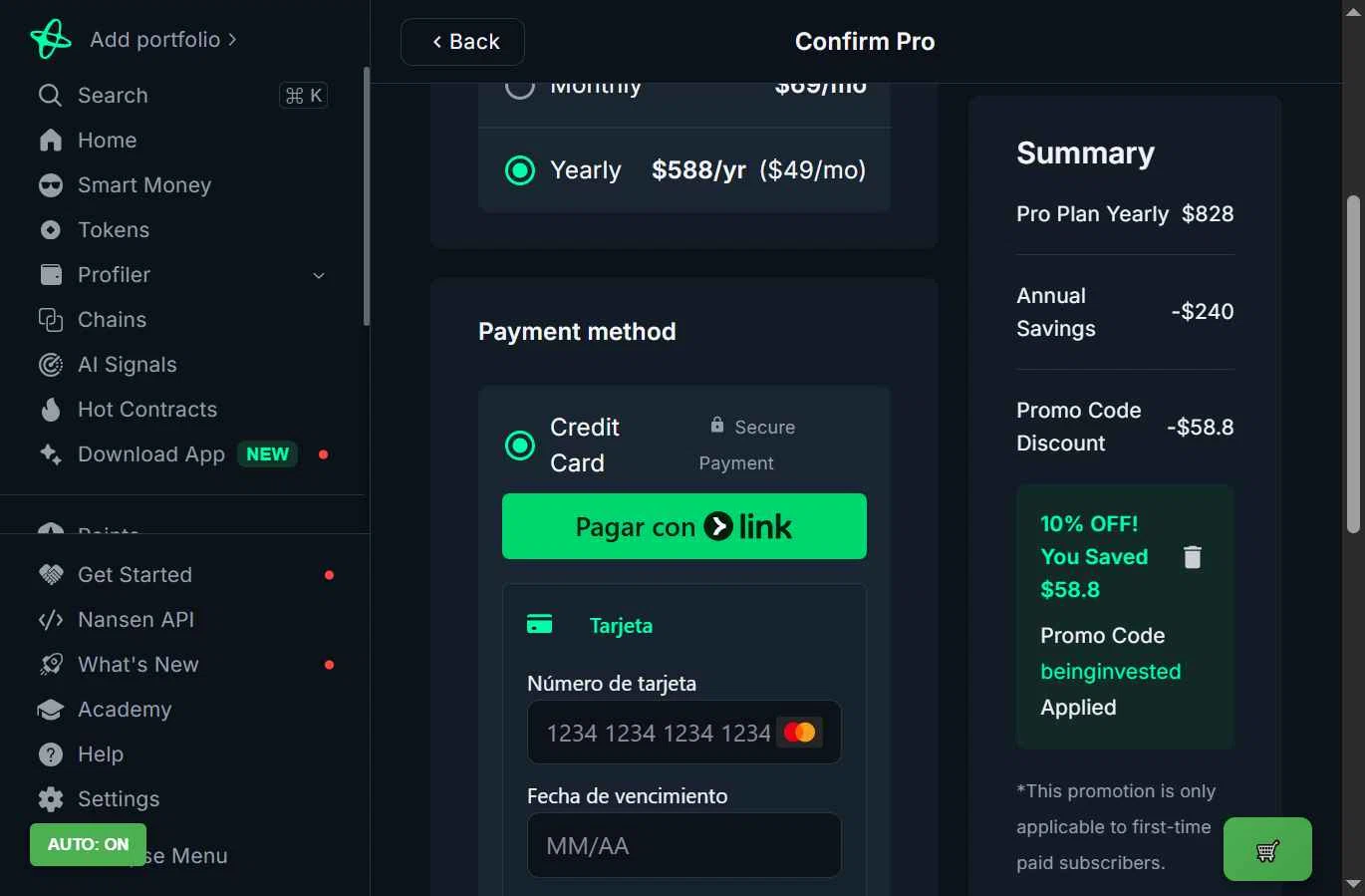 Nansen checkout page showing Nansen promo code box | Screenshot taken by SimplyCodes community member on Jan 1, 2026