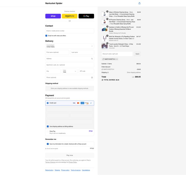 Nantucket Spider checkout page showing Nantucket Spider discount code box | Screenshot taken by SimplyCodes community member on Sep 6, 2025